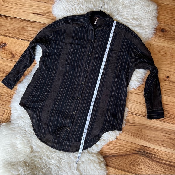 Free People Striped Button Up Tunic Black Brown XS - Picture 6 of 10